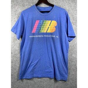 Hanna-Barbera Productions Vintage Rainbow Logo Blue Graphic T-Shirt Mens L